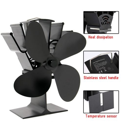 Wood Stove Fan with Anodized Aluminum Base and Four-Blade Quiet Circulation, 180-210 CFM Valideals Outlet