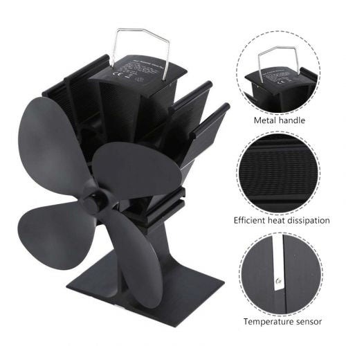 Wood Stove Fan with Anodized Aluminum Base and Four-Blade Quiet Circulation, 180-210 CFM Valideals Outlet