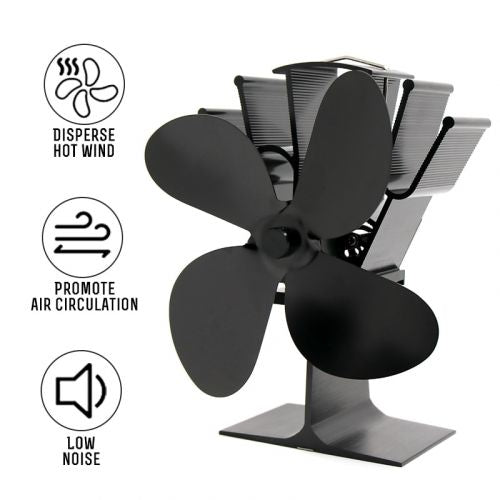 Wood Stove Fan with Anodized Aluminum Base and Four-Blade Quiet Circulation, 180-210 CFM Valideals Outlet