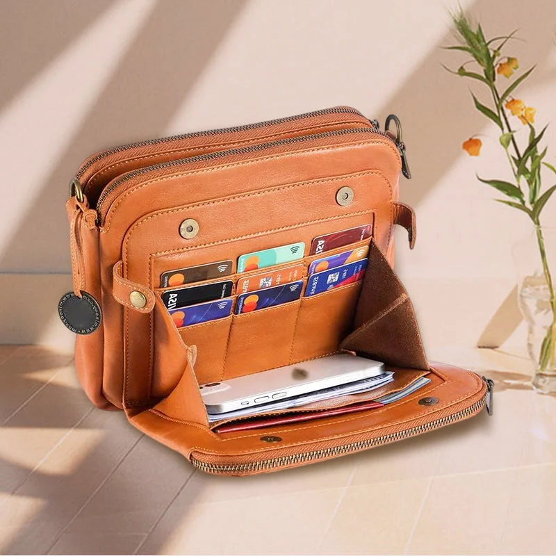 Crossbody Bag with Built-In RFID Wallet and Three-Layer Storage, Detachable Strap Valideals Outlet