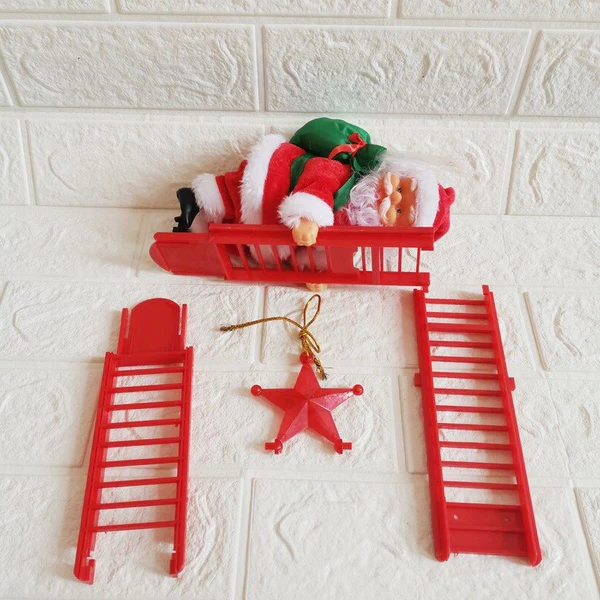 Animated Santa Ornament with LED Lights and Climbing Ladder Motion, Battery Operated Valideals Outlet