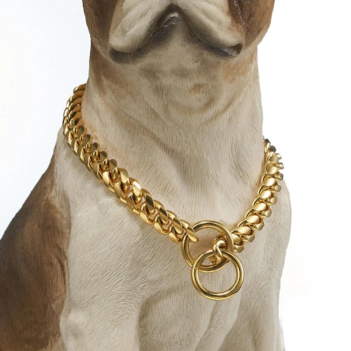 Steel Chain Dog Collar with Solid Links and Polished Finish, Heavy Duty Valideals Outlet