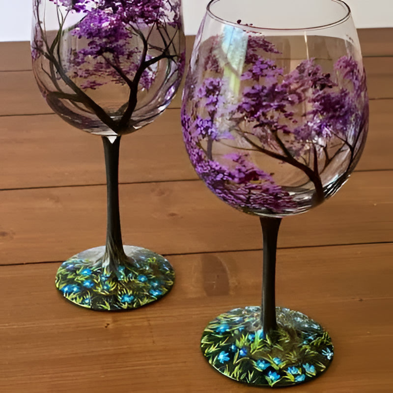 Hand Painted Seasonal Tree Wine Glass with 12oz Capacity, Dishwasher Safe Valideals Outlet
