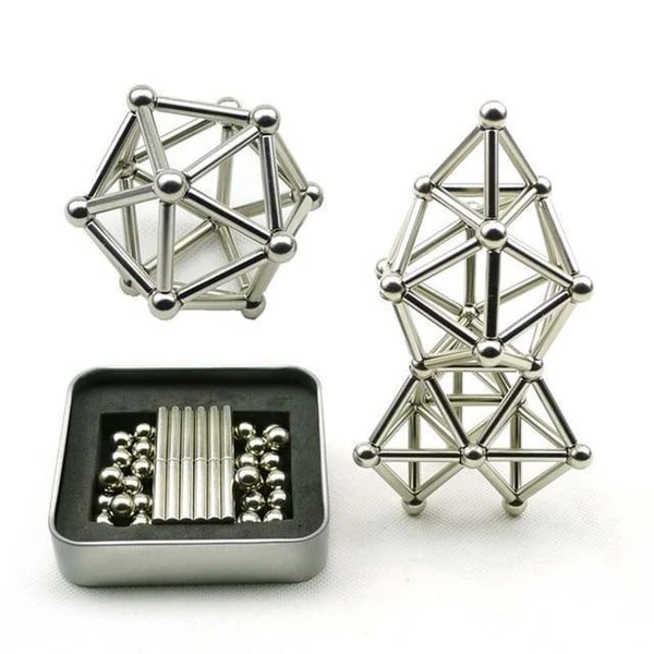Magnetic Building Set with 63 Pieces and Metal Tin, 36 Sticks, 27 Steel Balls Valideals Outlet