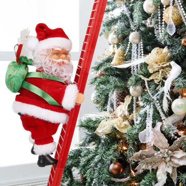 Animated Santa Ornament with LED Lights and Climbing Ladder Motion, Battery Operated Valideals Outlet