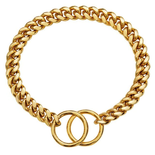 Steel Chain Dog Collar with Solid Links and Polished Finish, Heavy Duty Valideals Outlet