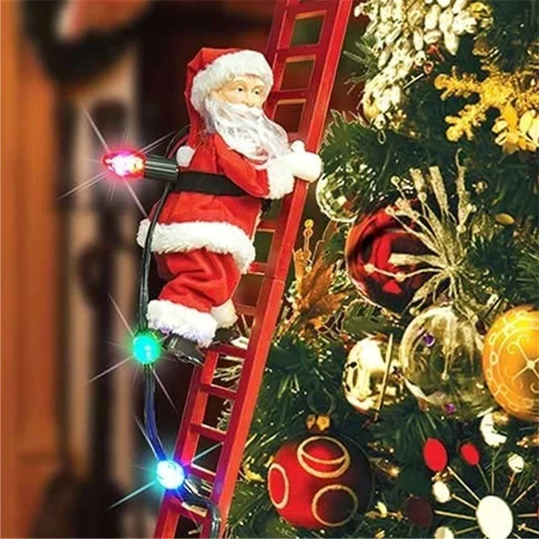 Animated Santa Ornament with LED Lights and Climbing Ladder Motion, Battery Operated Valideals Outlet