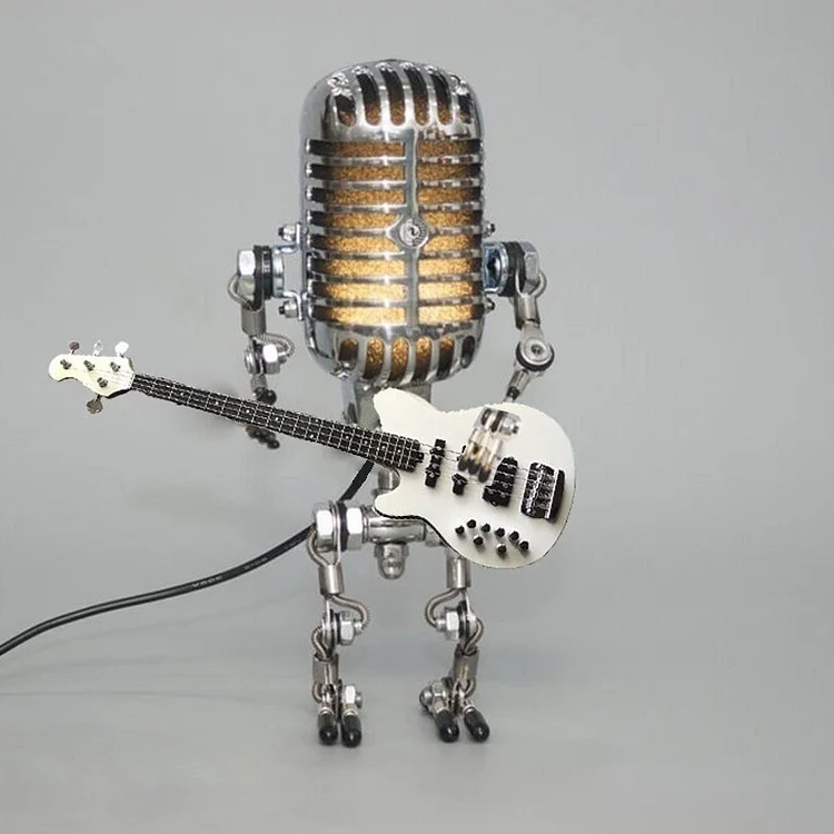 Vintage Microphone Lamp with Adjustable Metal Joints and Guitar Accent, Plug-In LED Bulb Valideals Outlet