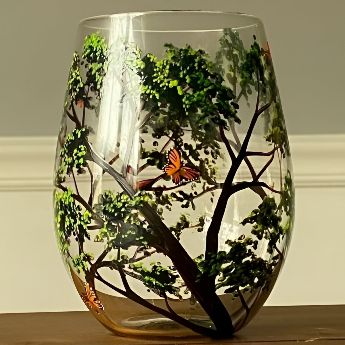 Hand Painted Seasonal Tree Wine Glass with 12oz Capacity, Dishwasher Safe Valideals Outlet