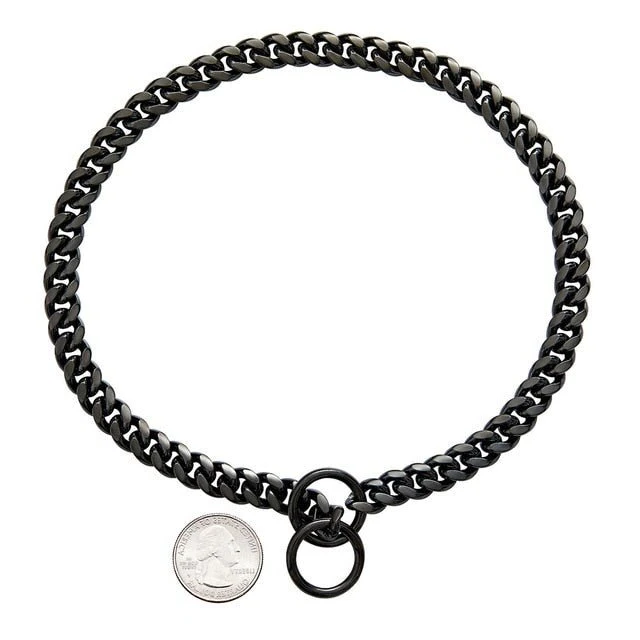 Steel Chain Dog Collar with Solid Links and Polished Finish, Heavy Duty Valideals Outlet