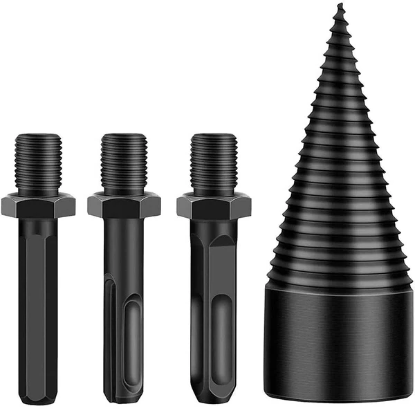 Wood Splitting Drill Bit with High Carbon Steel Construction and Three Handle Adapters Valideals Outlet