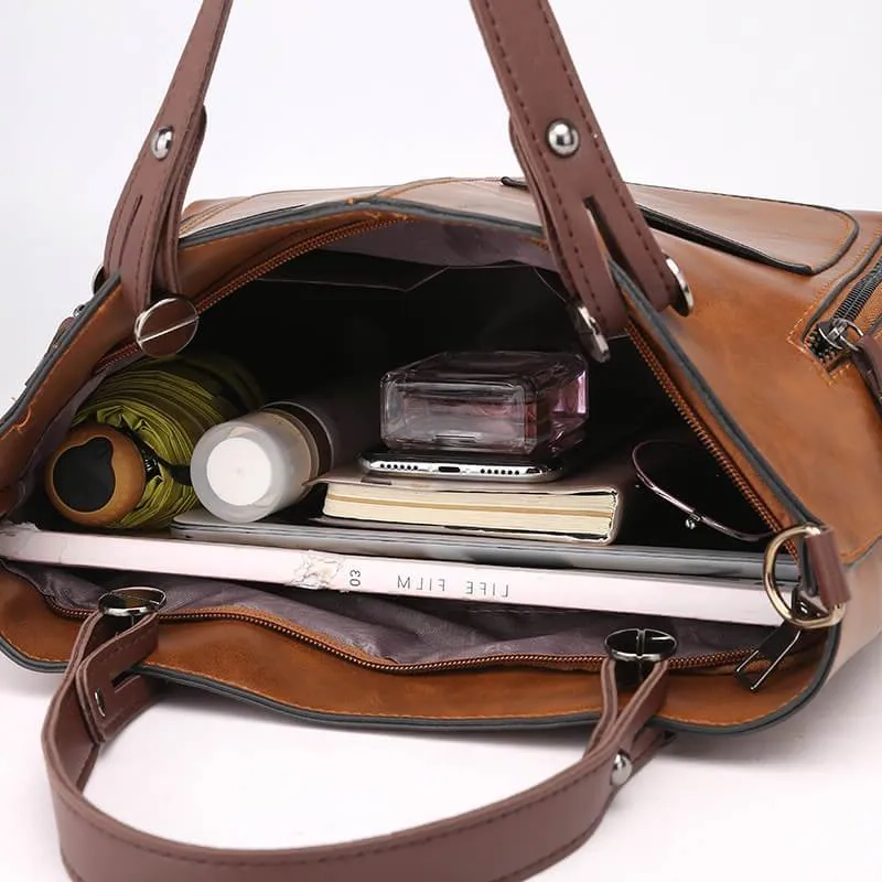 Genuine Leather Handbag with Magnetic Flap and Multiple Pockets, Compact Profile Valideals Outlet