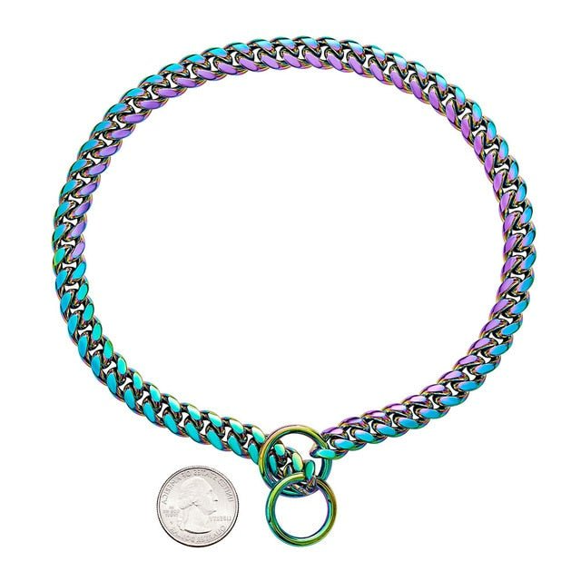 Steel Chain Dog Collar with Solid Links and Polished Finish, Heavy Duty Valideals Outlet