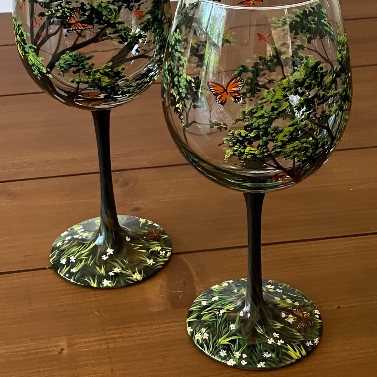 Hand Painted Seasonal Tree Wine Glass with 12oz Capacity, Dishwasher Safe Valideals Outlet