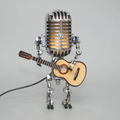 Vintage Microphone Lamp with Adjustable Metal Joints and Guitar Accent, Plug-In LED Bulb Valideals Outlet