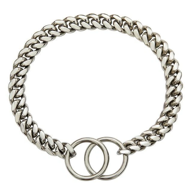 Steel Chain Dog Collar with Solid Links and Polished Finish, Heavy Duty Valideals Outlet