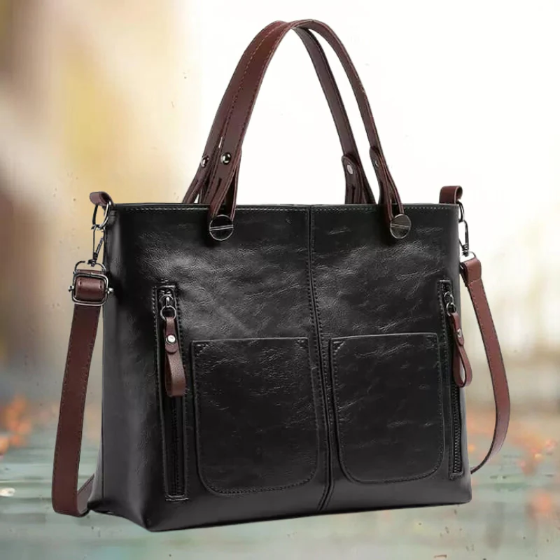 Genuine Leather Handbag with Magnetic Flap and Multiple Pockets, Compact Profile Valideals Outlet