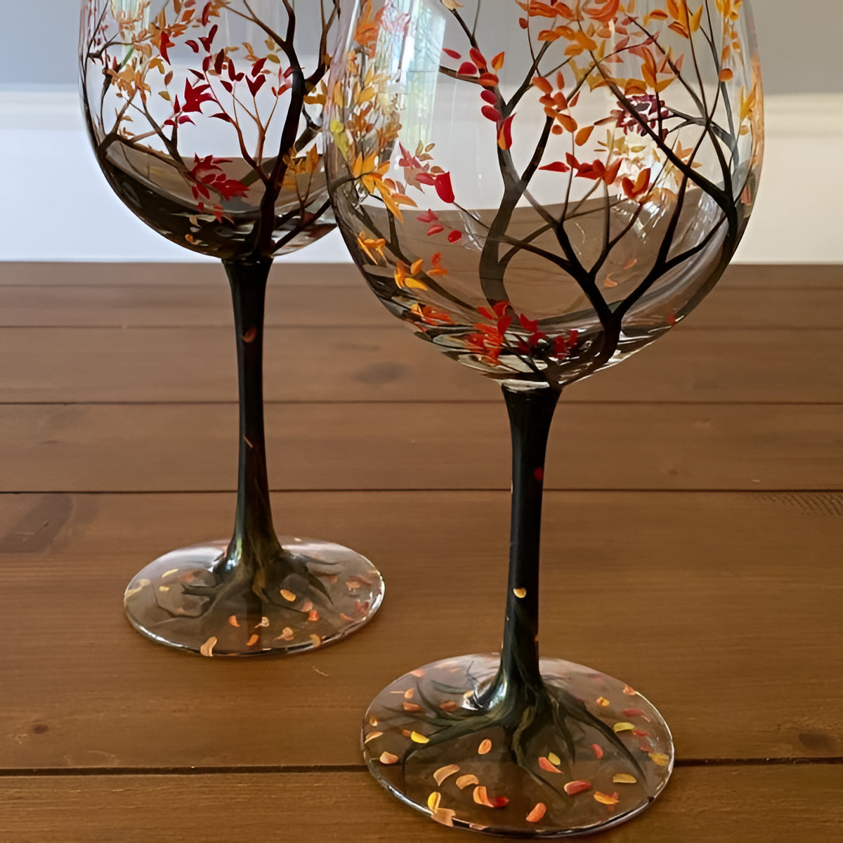 Hand Painted Seasonal Tree Wine Glass with 12oz Capacity, Dishwasher Safe Valideals Outlet