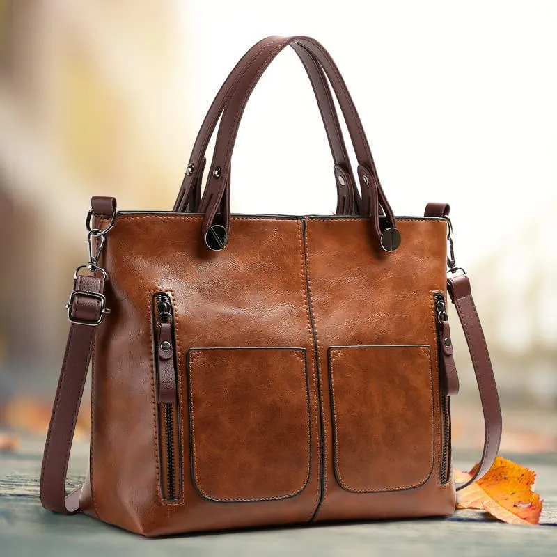 Genuine Leather Handbag with Magnetic Flap and Multiple Pockets, Compact Profile Valideals Outlet