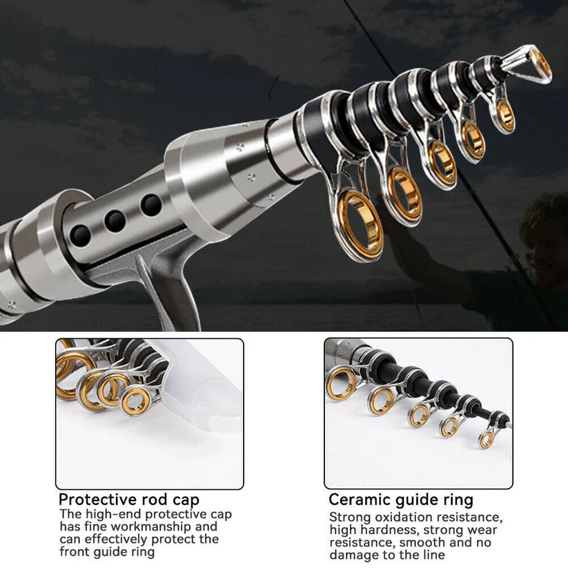 Telescopic Fishing Rod Kit with Carbon Fiber Pole and Spinning Reel, Nylon Carry Bag Valideals Outlet