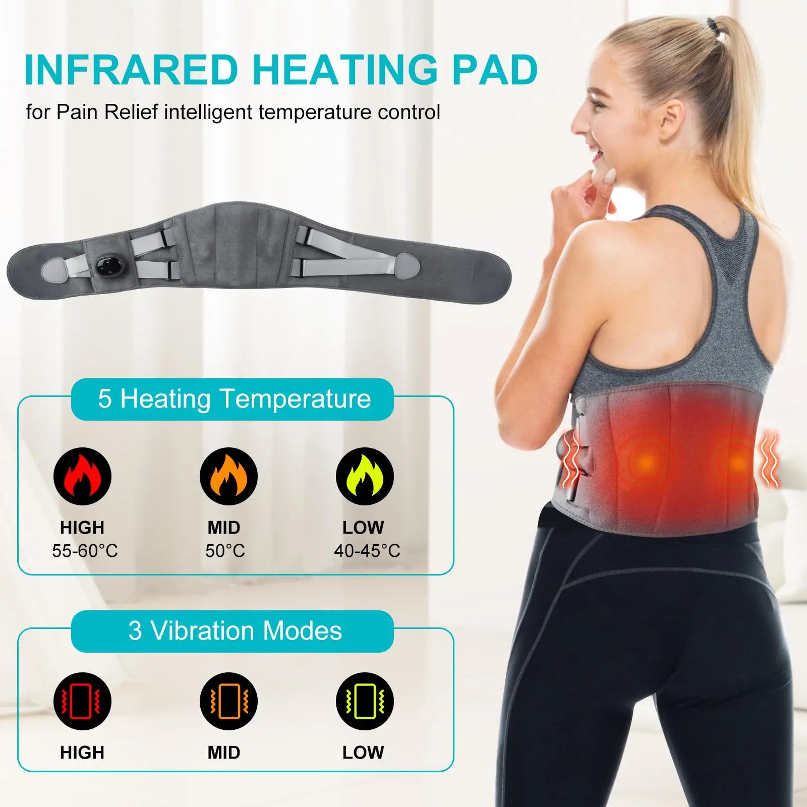Infrared Heating Wrap with Vibration Therapy and Digital Temperature Control, Cordless Back Massager Valideals Outlet